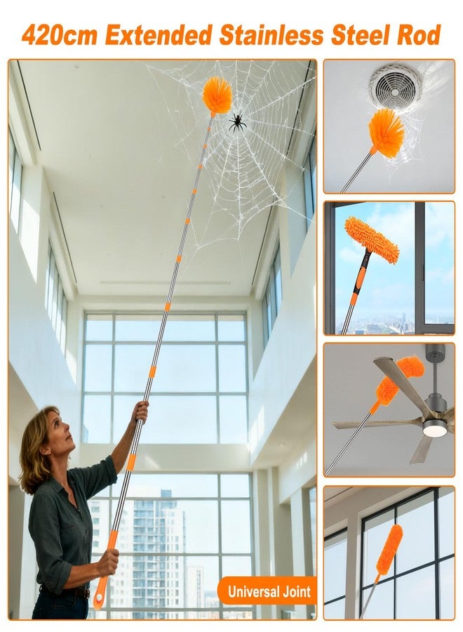 BeiLan Cobweb Duster Kit and Window Squeegee Cleaner Tool with Extension Pole: 165 Inch 4-in-1 High Ceiling Dusting and Window Cleaning Kit - Cobweb Duster and Feather Duster - Image 3